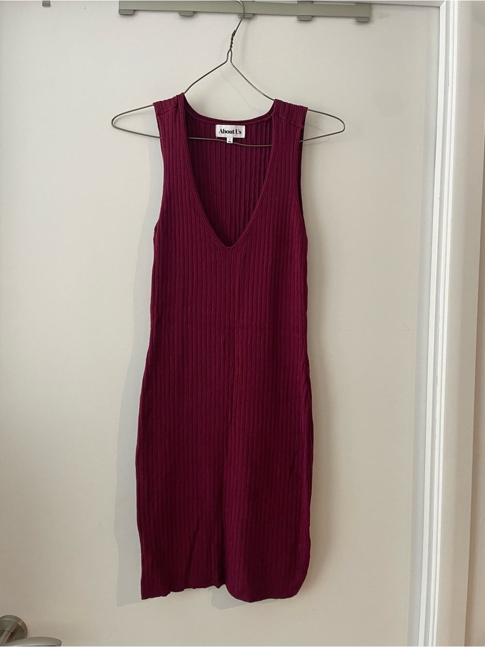 About Us Ribbed V-Neck Mini Dress in Wine